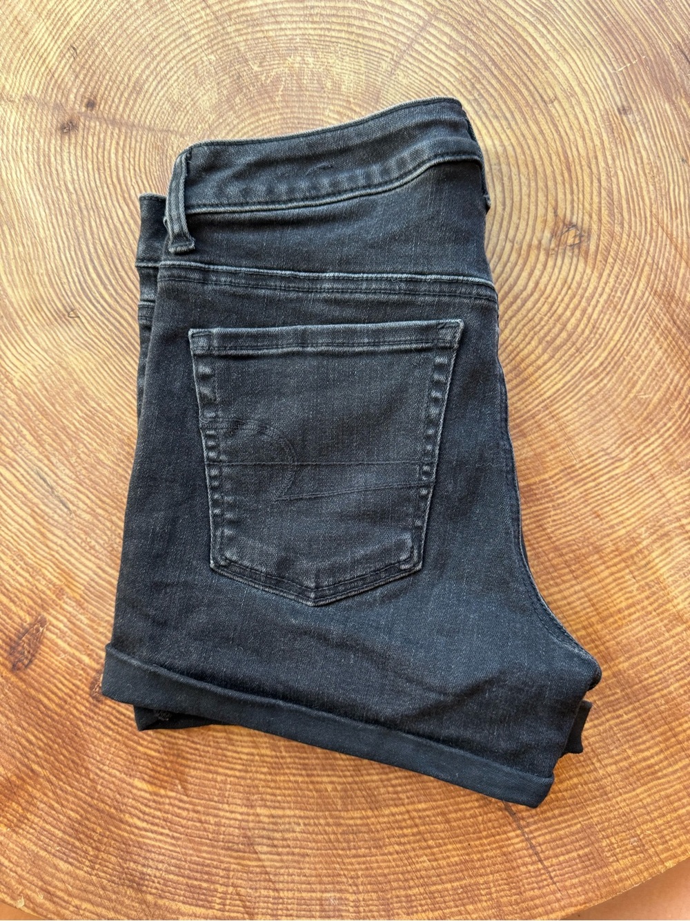 American Eagle Black Hi-Rise Shortie Super Stretch Jean Shorts - Size 2